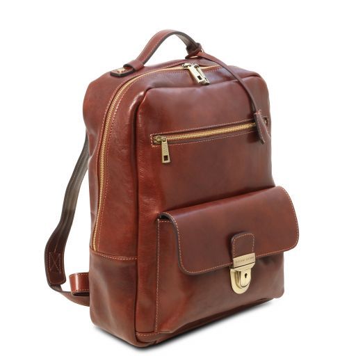 Kyoto Leather laptop backpack Dark Brown TL141859