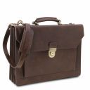 Cremona Leather Briefcase 3 Compartments Dark Brown TL141732