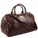 TL Voyager Travel Leather Duffle bag With Pocket on the Back Side - Small Size Dark Brown TL141250