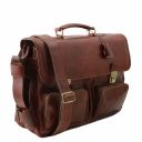 Ventimiglia Leather Multi Compartment TL SMART Briefcase With Front Pockets Brown TL142069