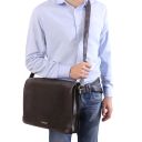 Messenger double Tasche mit Laptopfach aus Leder Dunkelbraun TL90475