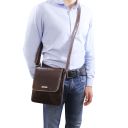 John Leather Crossbody bag for men With Front zip Коричневый TL90192