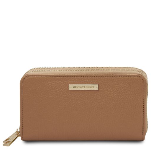 Mira Double zip Around Leather Wallet Taupe TL142331
