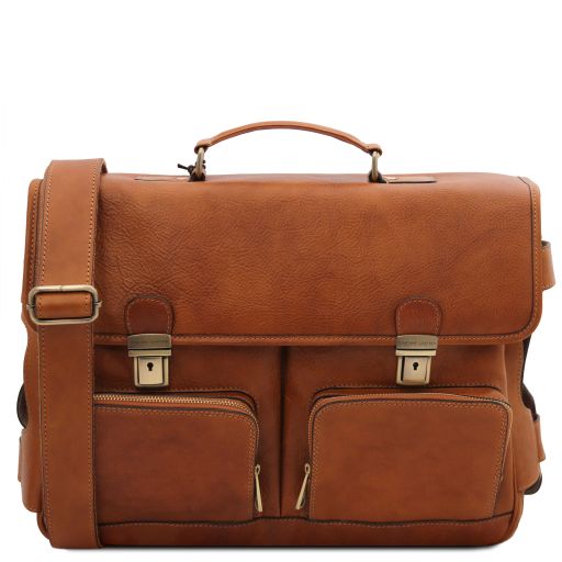 Ventimiglia Leather Multi Compartment TL SMART Briefcase With Front Pockets Natural TL142069