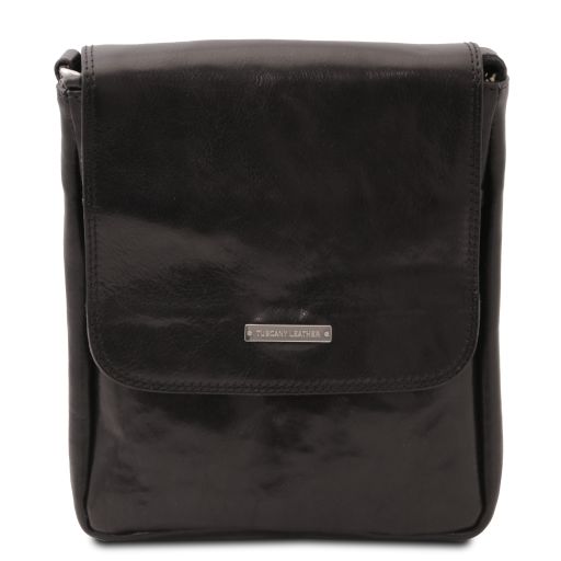 John Leather Crossbody bag for men With Front zip Черный TL90192