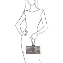 TL Bag Metallic Leather Clutch Gunmetal Grey TL141993