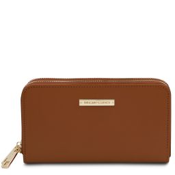 Gaia Portefeuille en Cuir à Double Entièrement Zippée Cognac TL142343