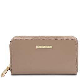 Gaia Double zip Around Leather Wallet Light Taupe TL142343