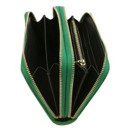 Ada Portefeuille en Cuir Souple à Double Entièrement Zippée Vert TL142349