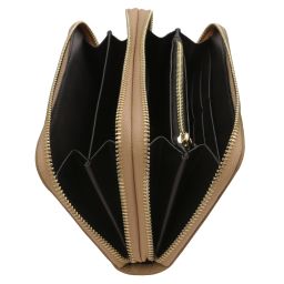Ada Double zip Around Soft Leather Wallet Light Taupe TL142349