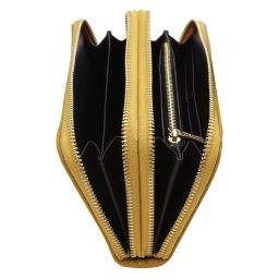 Ada Cartera en Piel Suave con Doble Cremallera en el Contorno Mostaza TL142349