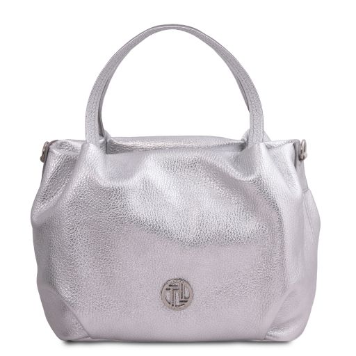 Nora Handtasche aus Weichem Metallic-Leder Silver TL142381