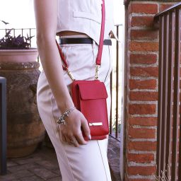 TL Bag Leather Wallet/phone Holder With Strap Lipstick Red TL142323