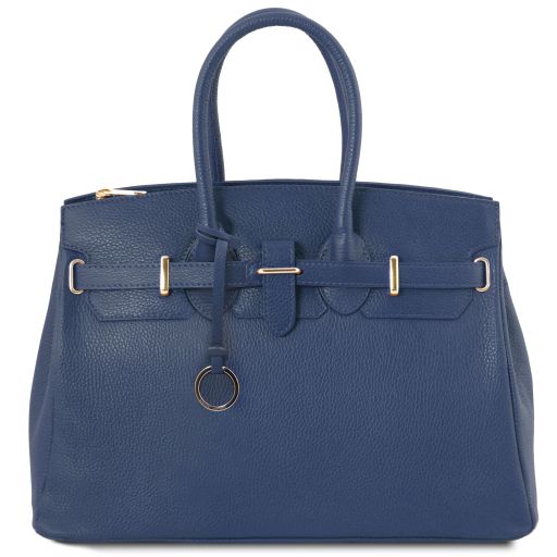 TL Bag Leather Handbag with Golden Hardware Dark Blue