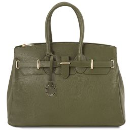 TL Bag Leather Handbag With Golden Hardware Forest Green TL141529