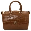 Layla Croc Print Leather Duffle bag Cognac TL142398