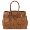 TL Bag Bolso de Mano en Piel Estampada Efecto de Avestruz Cognac TL142120