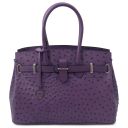 TL Bag Bolso de Mano en Piel Estampada Efecto de Avestruz Violeta TL142120