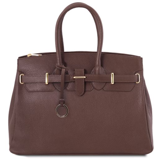 TL Bag Handtasche aus Leder mit Goldfarbenen Beschläge Kaffee TL141529