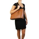 Pantelleria Borsa Shopping in Pelle e Portafoglio in Pelle 3 Ante con Portaspiccioli Cognac TL142157