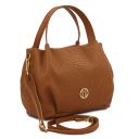 Nora Soft Woven Leather Handbag Cognac TL142412