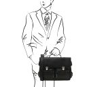 Ventimiglia Leather Multi Compartment TL SMART Briefcase With Front Pockets Black TL142069