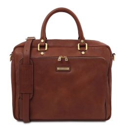 Pisa Leather Laptop Briefcase With Front Pocket Brown TL142427