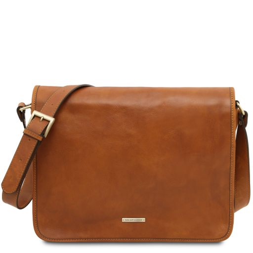 TL Messenger Sac Bandoulière en Cuir 2 Compartiments - Grand Modèle Naturel TL142430