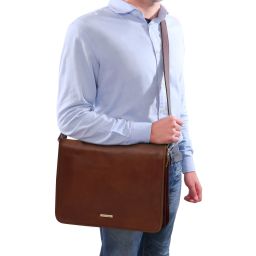 TL Messenger Two Compartments Leather Shoulder bag - Large Size Natural TL142430