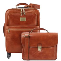 Business 4 Wheels Leather Trolley and Leather TL SMART Laptop Briefcase Мед TL142442