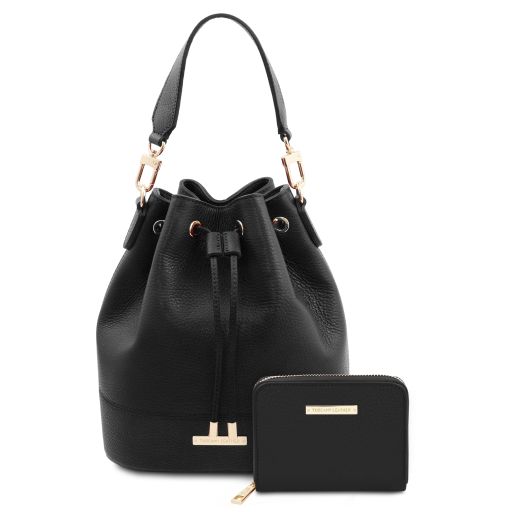 Panarea Sac Seau Pour Femme en Cuir et Elégant Portefeuille en Cuir Entièrement Zippée Noir TL142443