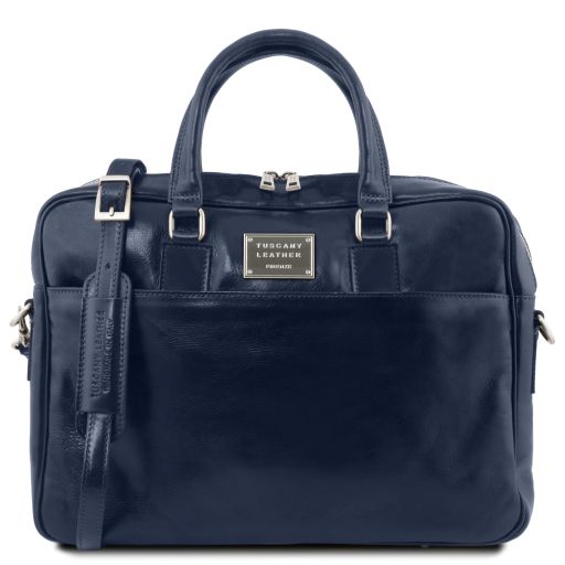 Urbino Notebook-Aktentasche aus Leder mit Vorderfach Dunkelblau TL141241
