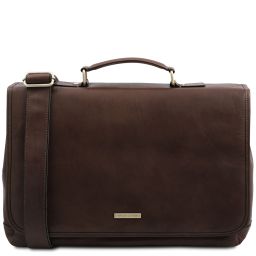 Mantova Leather Multi Compartment TL SMART Briefcase With Flap Dark Brown TL140326