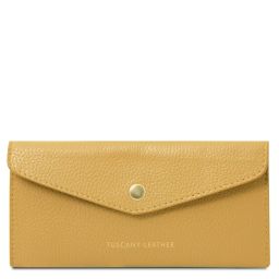 Portefeuille Enveloppe en Cuir Jaune pastel TL142322