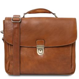 Alessandria Leather Multi Compartment TL SMART Laptop Briefcase Natural TL142067