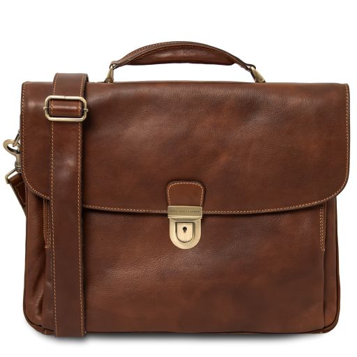 Alessandria Leather Multi Compartment TL SMART Laptop Briefcase Коричневый TL142067