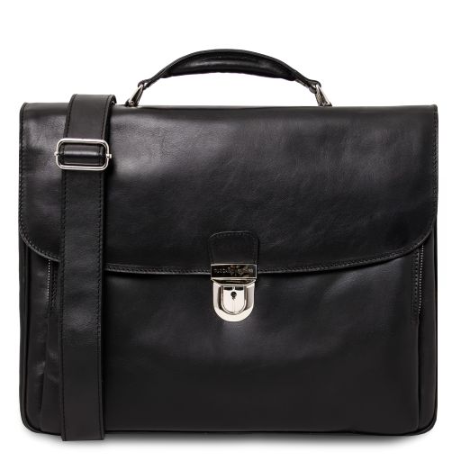 Alessandria TL SMART Multifach-Notebooktasche aus Leder Schwarz TL142067
