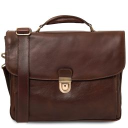 Alessandria Leather Multi Compartment TL SMART Laptop Briefcase Dark Brown TL142067