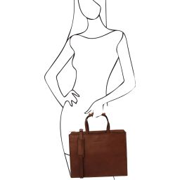 Palermo Leather Briefcase 3 Compartments for Women Brown TL142452