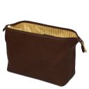 Smarty Reise- Kulturtasche aus Leder - Gross Dunkelbraun TL141219