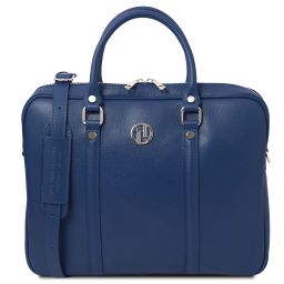 Prato Elegante Porta Folios y Porta Ordenador Portátil en Piel Saffiano Azul oscuro TL142453
