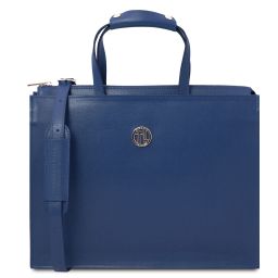 Palermo Saffiano Leather Briefcase 3 Compartments for Women Dark Blue TL141369