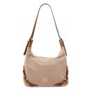 Sierra Borsa a Spalla in Pelle Scamosciata Beige TL142419