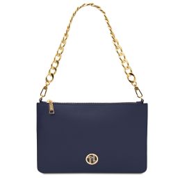 Diva Leather Clutch With Chain Strap Dark Blue TL142461