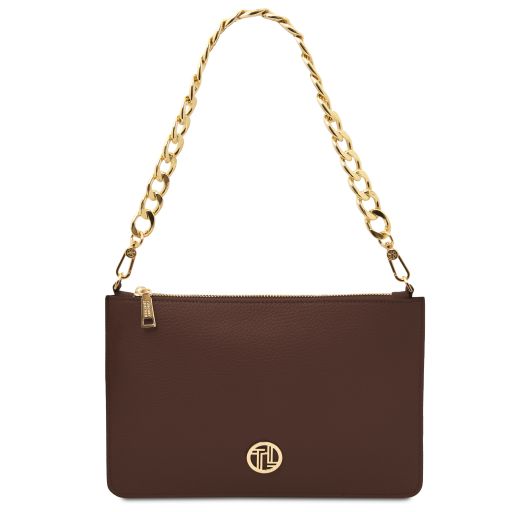 Diva Clutch aus Leder mit Schulterkette Kaffee TL142461