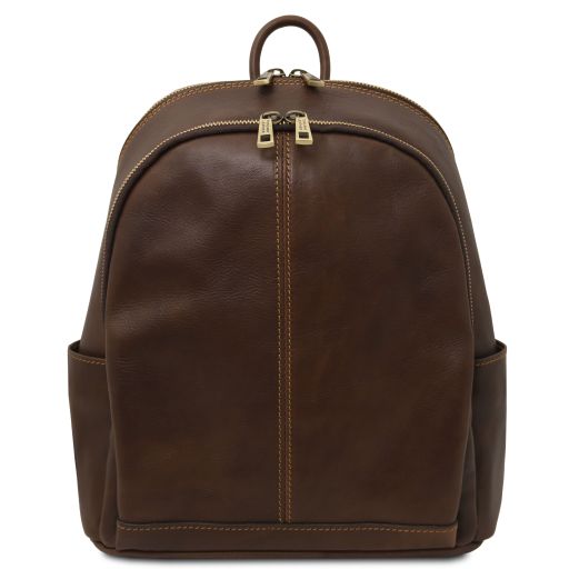 Canberra 2 Compartments Leather Backpack Dark Brown TL142460