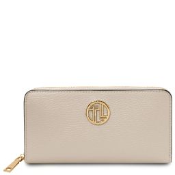 Financier Esclusivo Portafogli in Pelle zip Around Beige TL142485
