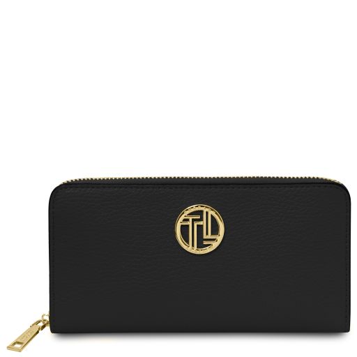Financier Elegante Cartera en Piel con Cremallera en el Contorno Negro TL142485