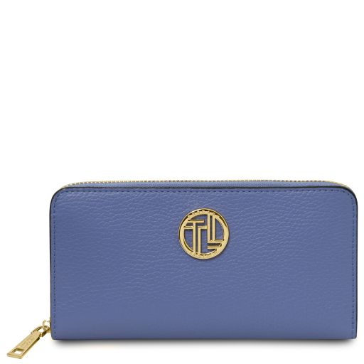 Financier Esclusivo Portafoglio in Pelle zip Around Blu TL142485