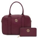 Maiorca Bolso en Piel y Cartera en Piel con Cremallera en el Contorno Bordeaux TL142486